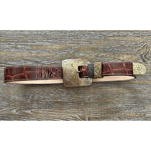 Vintage STREETS AHEAD Brown Western Croc Leather Belt Small 26 main image 4